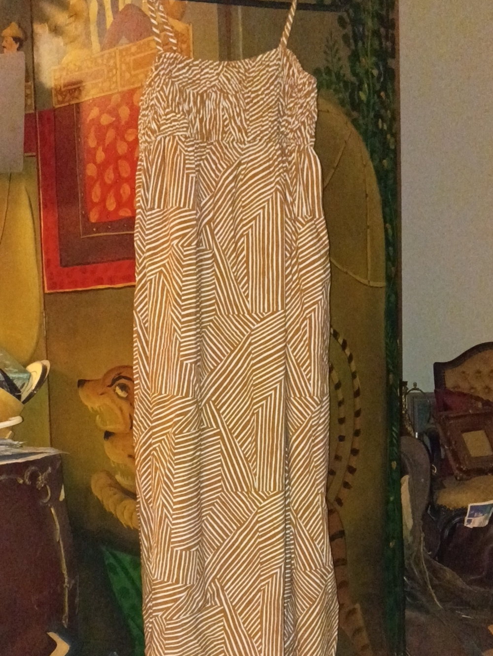Brown and White Geometric Stripe Dress
